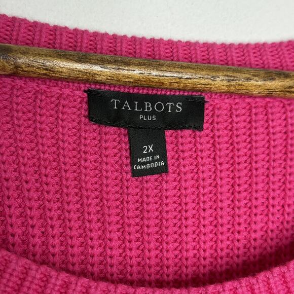 Talbots Sweater Womens 2X Pink Knit Pullover Pima Cotton Plus Size Pocket Cable - Picture 3 of 7